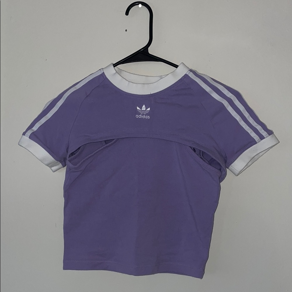 adidas Lilac Crop Tee with White Accents
